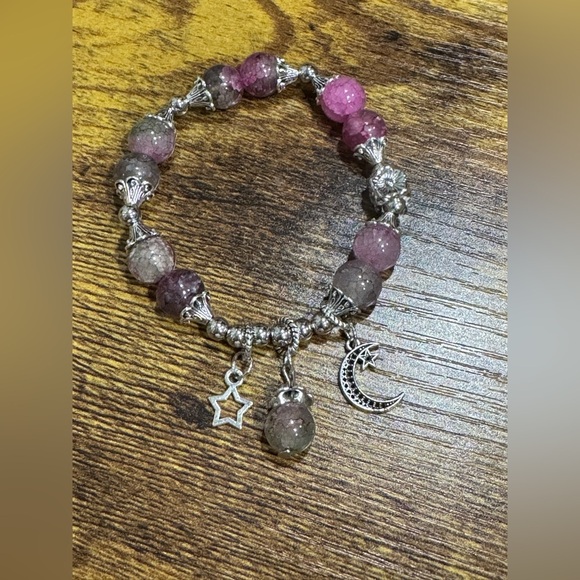 Jewelry - Pink and Silver Beaded Charm Bracelet